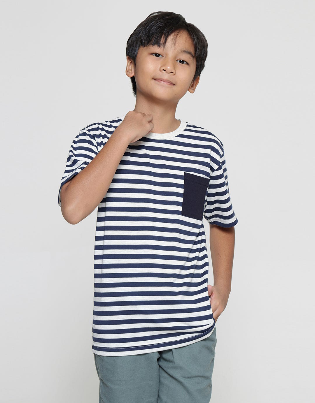 Nevada Yarndyed Stripes With Pocket Kaos Lengan Pendek Anak Laki-laki
