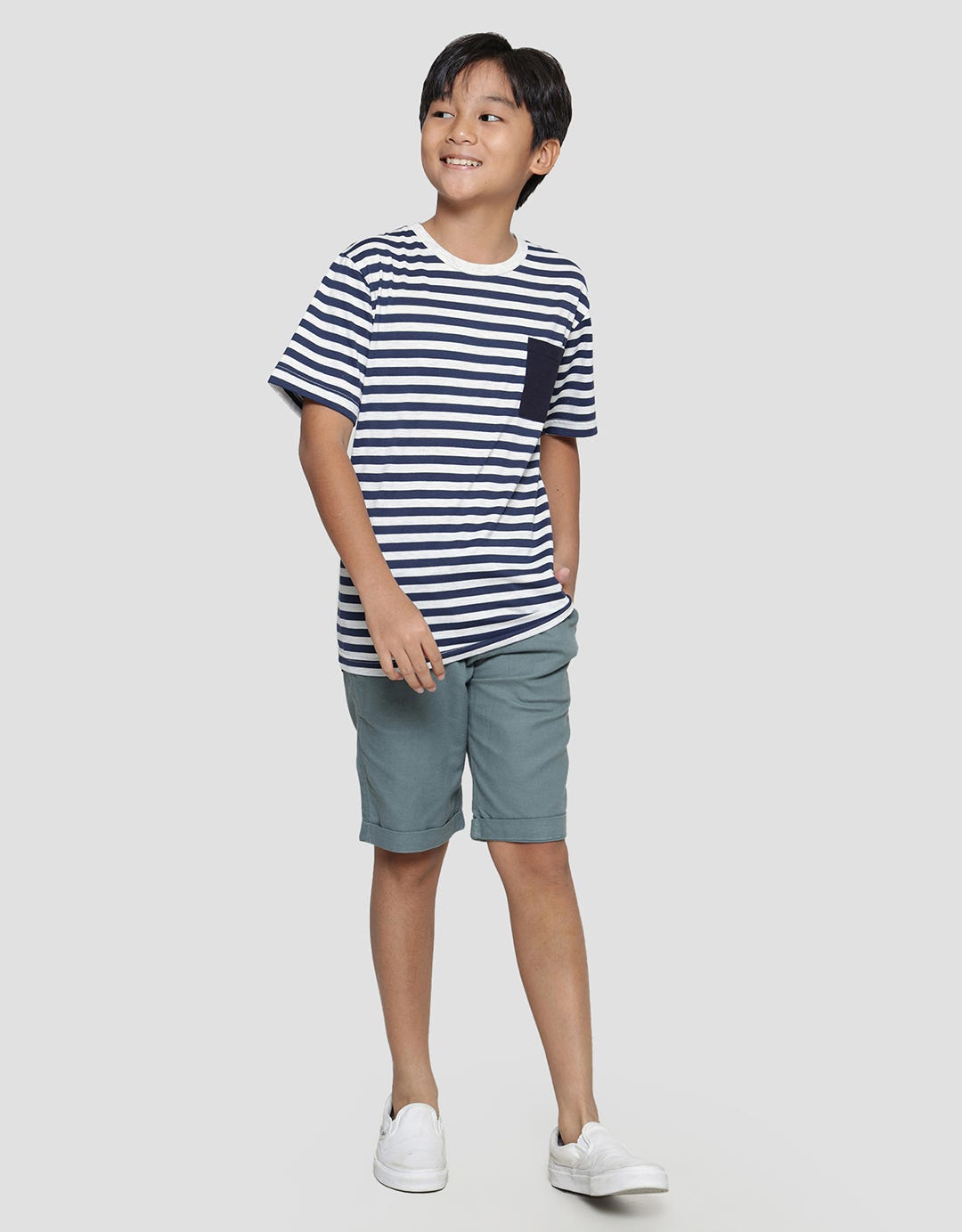 Nevada Yarndyed Stripes With Pocket Kaos Lengan Pendek Anak Laki-laki