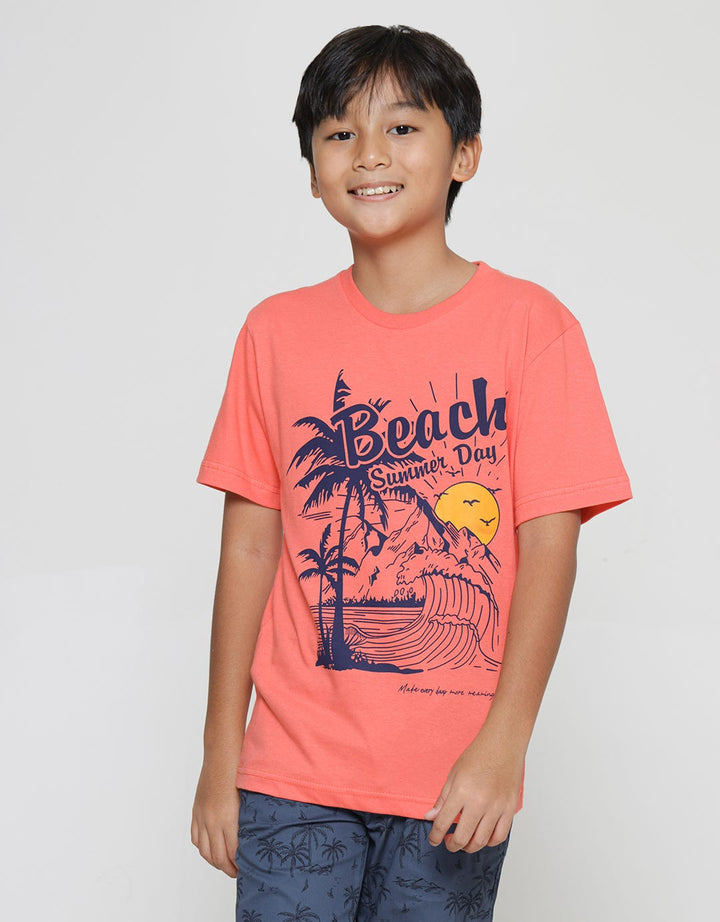 Nevada Print Coconut Tree & Beach Kaos Lengan Pendek Anak Laki-Laki