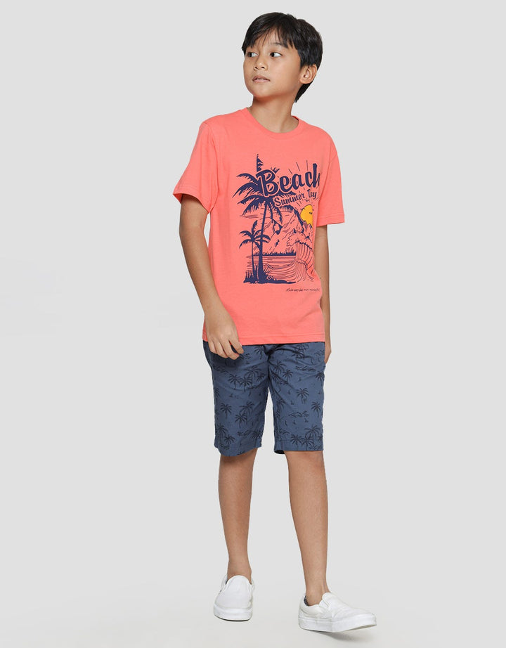 Nevada Print Coconut Tree & Beach Kaos Lengan Pendek Anak Laki-Laki