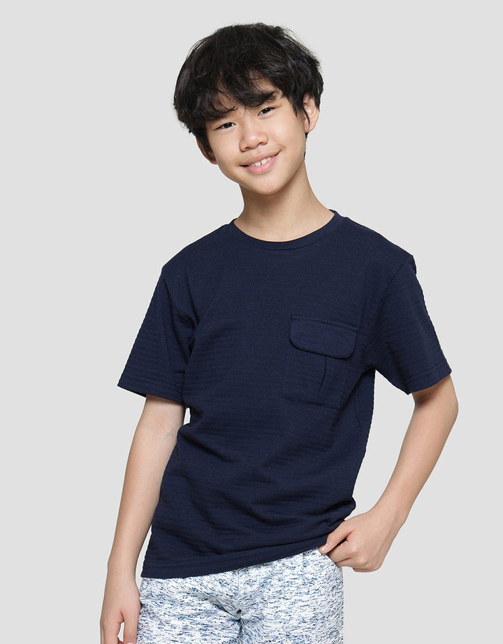 Nevada Textured Stripes With Pocket Boys Short Sleeve T-Shirt