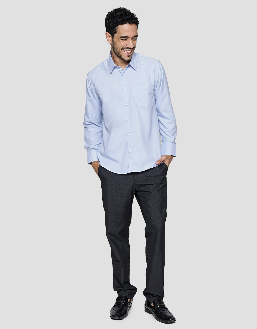 Cole Slim Twill Polyester Pd Palton Kemeja Lengan Panjang Pria