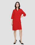 St. Yves Short Sleeve Midi Dress Embossed Print Cny Collar