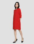 St. Yves Short Sleeve Midi Dress Embossed Print Cny Collar