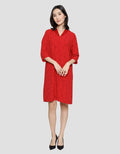 St. Yves Short Sleeve Midi Dress Embossed Print Cny Collar