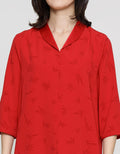 St. Yves Short Sleeve Midi Dress Embossed Print Cny Collar