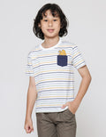 Little M Kaos Lengan Pendek Anak Laki-laki Print Stripes Monster Katun Combat