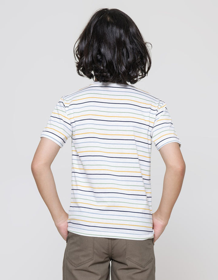 Little M Kaos Lengan Pendek Anak Laki-laki Print Stripes Monster Katun Combat