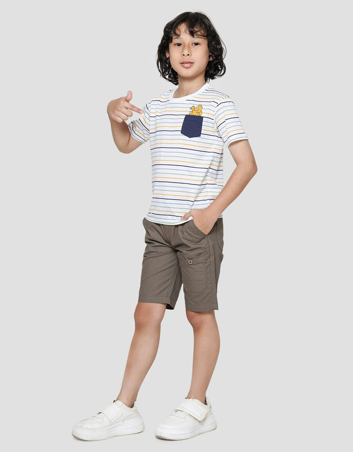 Little M Kaos Lengan Pendek Anak Laki-laki Print Stripes Monster Katun Combat