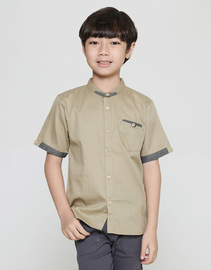 Little M Solid Doby Casual Koko Shirt for Boys