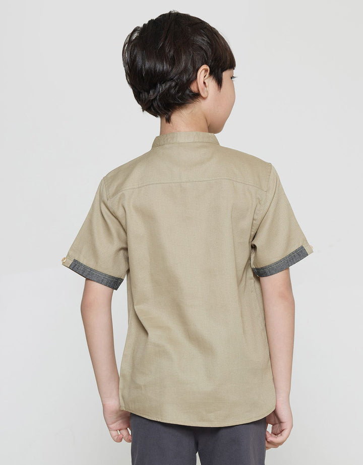 Little M Solid Doby Casual Koko Shirt for Boys