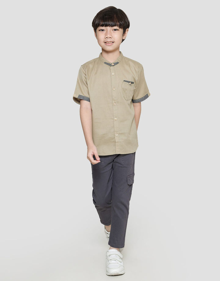 Little M Solid Doby Casual Koko Shirt for Boys