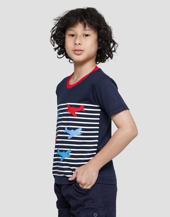 Little M Stripes Plane Kaos Anak Laki-laki