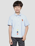 Little M Oxford Solid Bordir Dino Kemeja Lengan Pendek Anak Laki-Laki