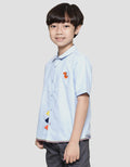 Little M Oxford Solid Bordir Dino Kemeja Lengan Pendek Anak Laki-Laki