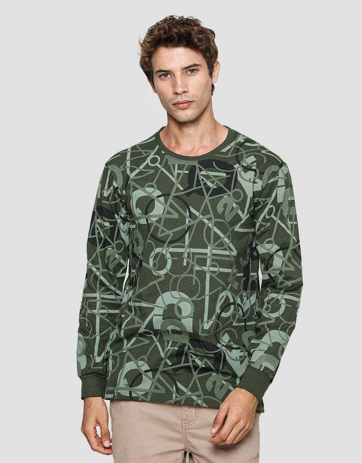 T Zone Kaos Lengan Panjang Pria Fullprint Theme Line Drawing