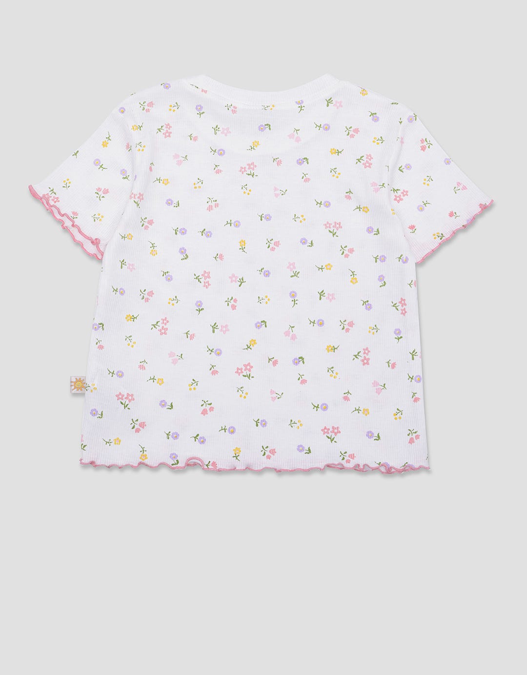 Little M Rib Full Print Flower Girls Short Sleeve T-shirt