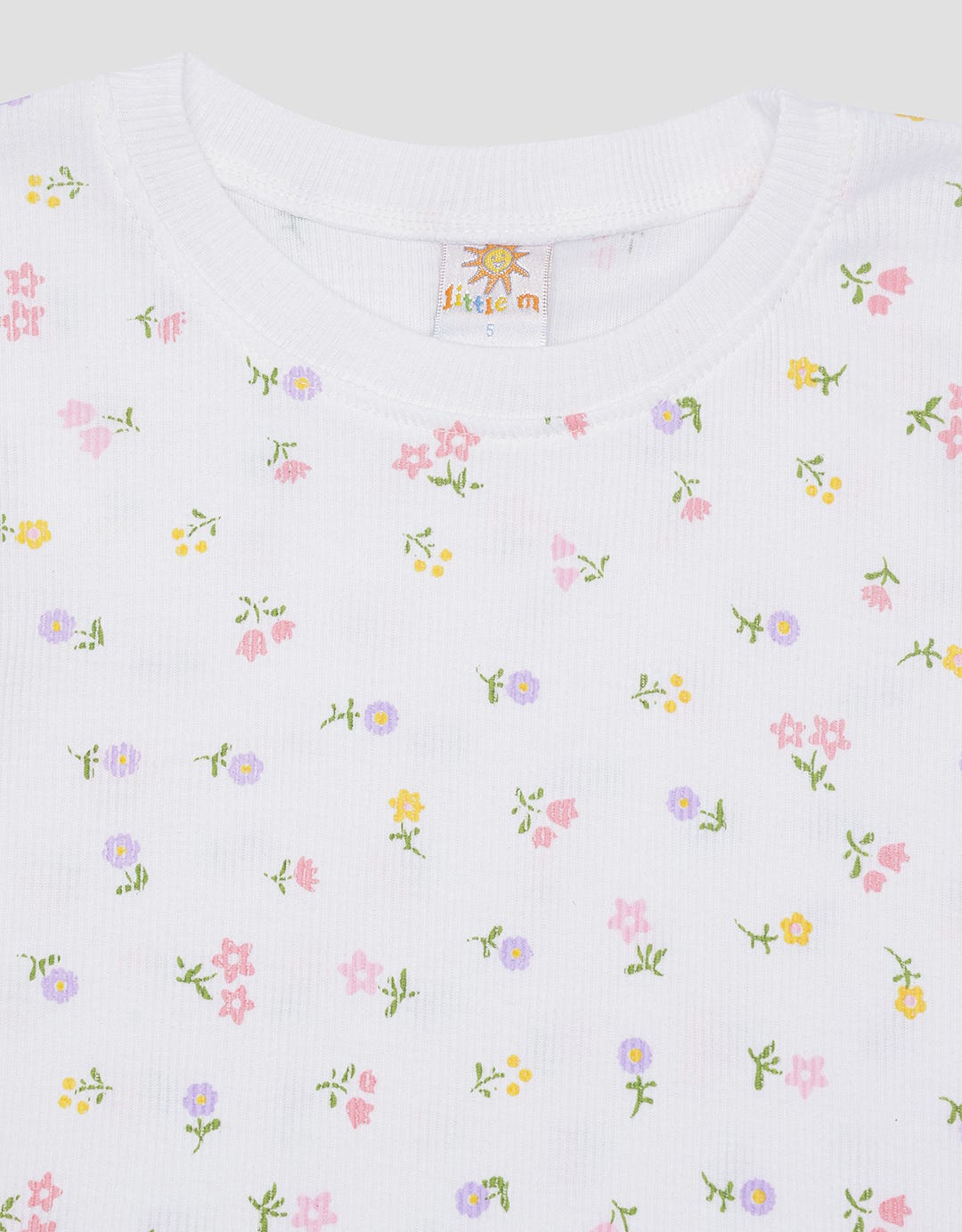 Little M Rib Full Print Flower Girls Short Sleeve T-shirt