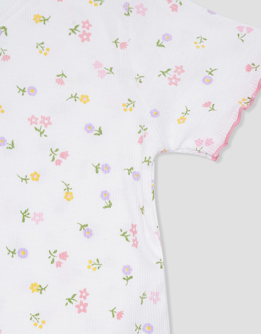 Little M Rib Full Print Flower Girls Short Sleeve T-shirt