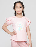 Little M Kaos Lengan Pendek Pita Ruffle Aplikasi Unicorn Anak perempuan