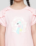Little M Kaos Lengan Pendek Pita Ruffle Aplikasi Unicorn Anak perempuan