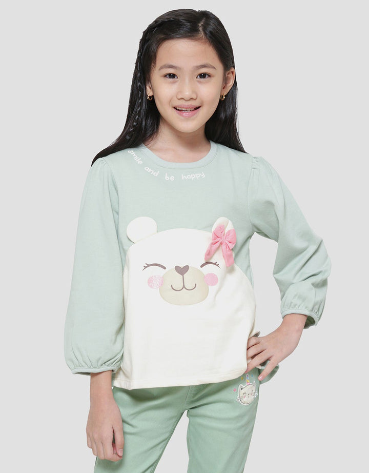 Little M Beary Love Aplikasi Kaos Lengan Panjang Anak Perempuan