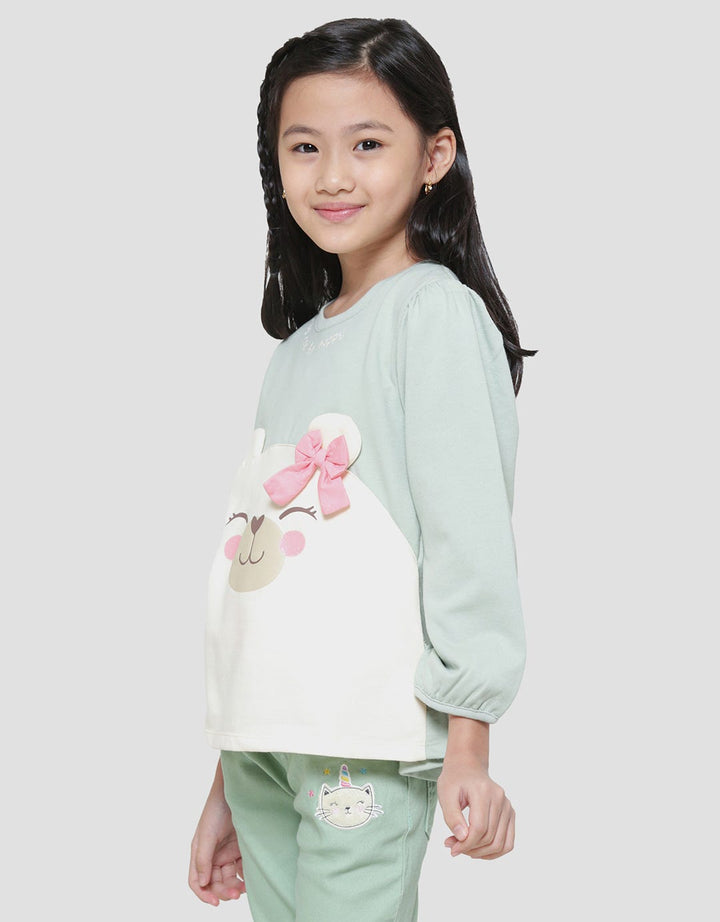 Little M Beary Love Aplikasi Kaos Lengan Panjang Anak Perempuan