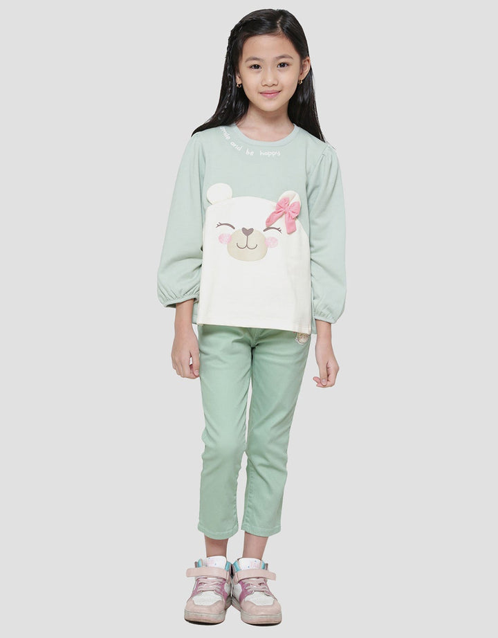 Little M Beary Love Aplikasi Kaos Lengan Panjang Anak Perempuan