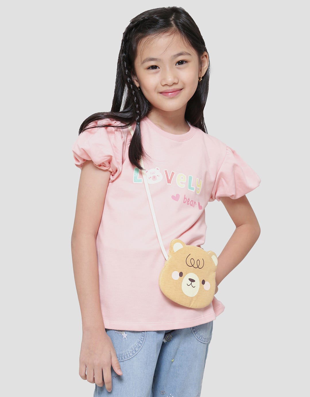 Little M Tas Bear Kaos Lengan Pendek Anak Perempuan