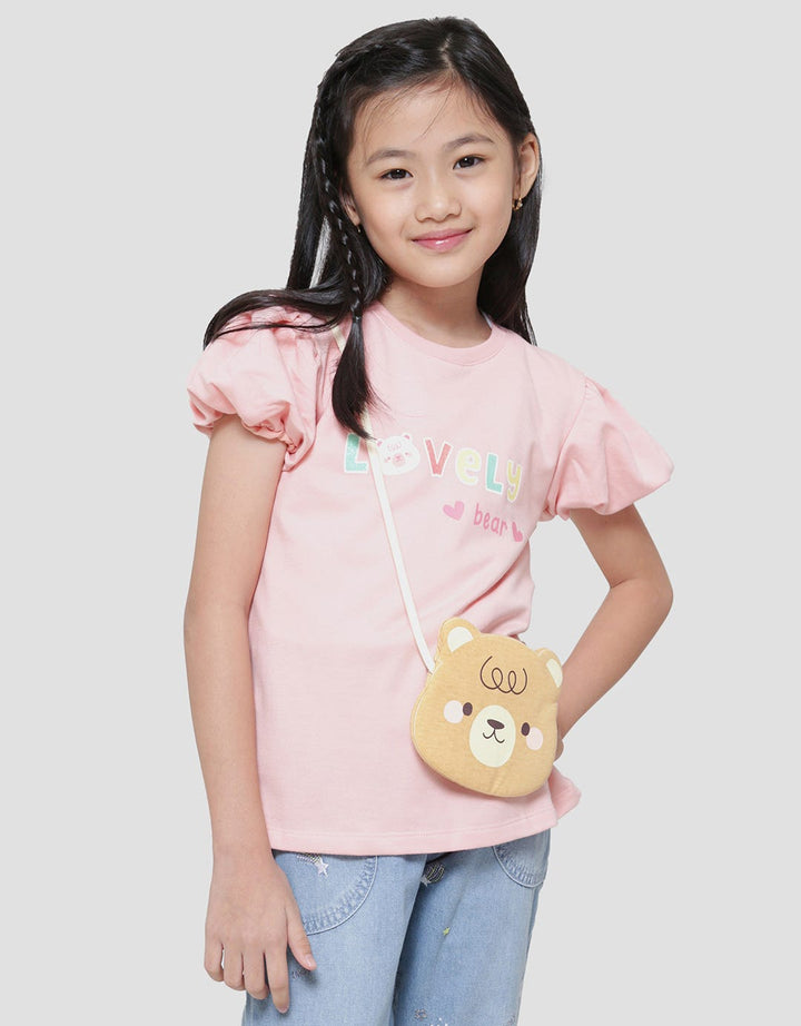 Little M Tas Bear Kaos Lengan Pendek Anak Perempuan