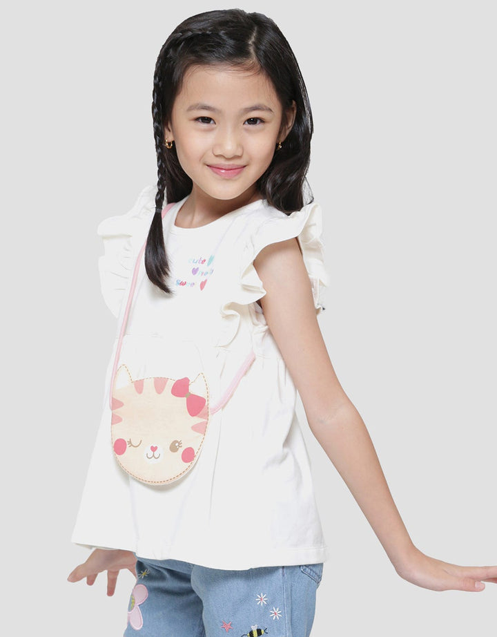 Little M Cute Cat Bag Short Sleeve T-shirt for Girls