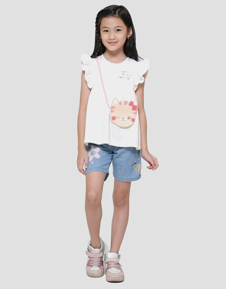 Little M Cute Cat Bag Short Sleeve T-shirt for Girls