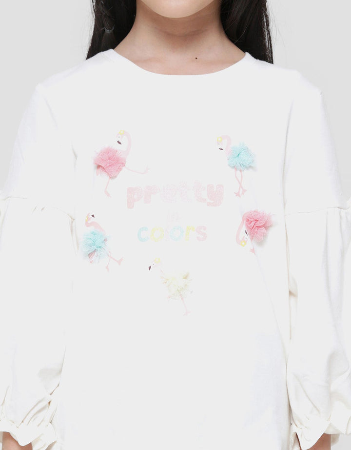 Little M Tile Pom Flaminggo Kaos Anak Perempuan