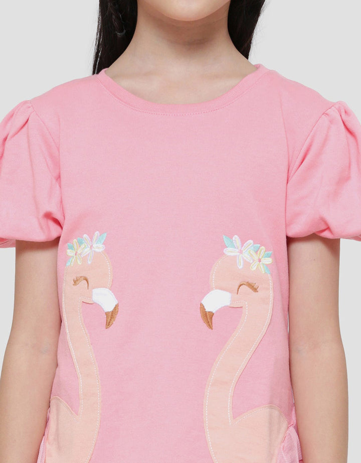 Little M 2 Flamingo Tile Stacking App Girls Short Sleeve T-Shirt