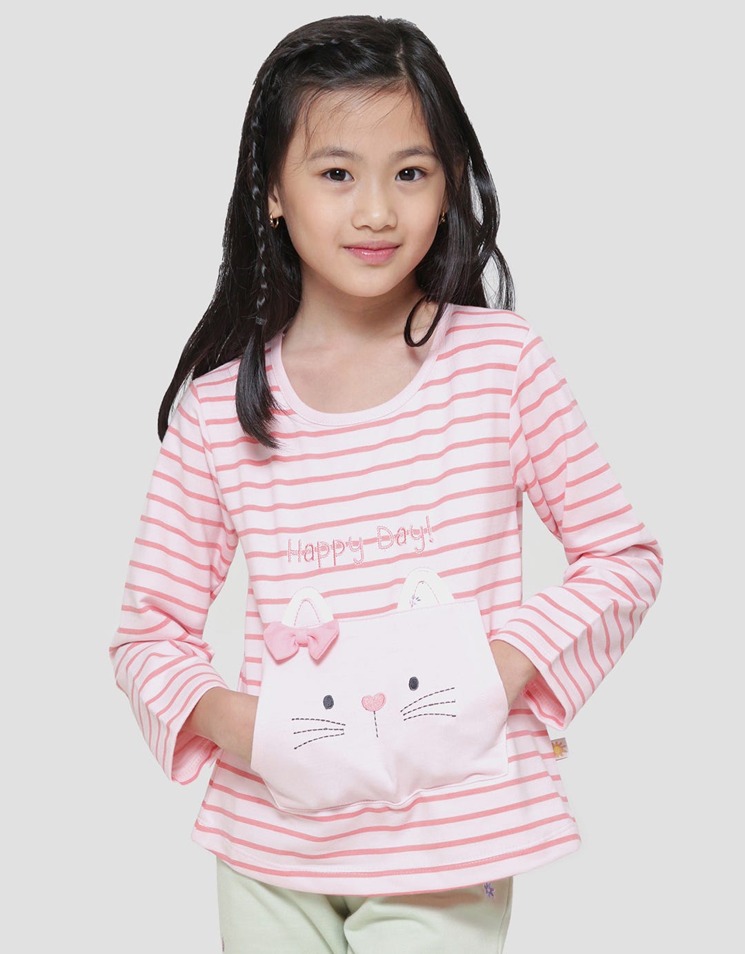 Little M Salur Kantong Kucing Koas Lengan Panjang Anak Perempuan