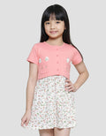 Little M Print Bunga With Cardigan Midi Dress Lengan Pendek Anak Perempuan