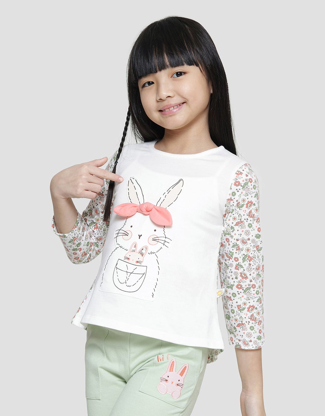 Little M Kombi Print Floral Kaos Lengan Panjang Anak Perempuan