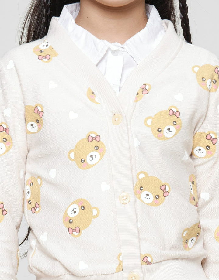 Little M Bear Print Cardigan for Girls