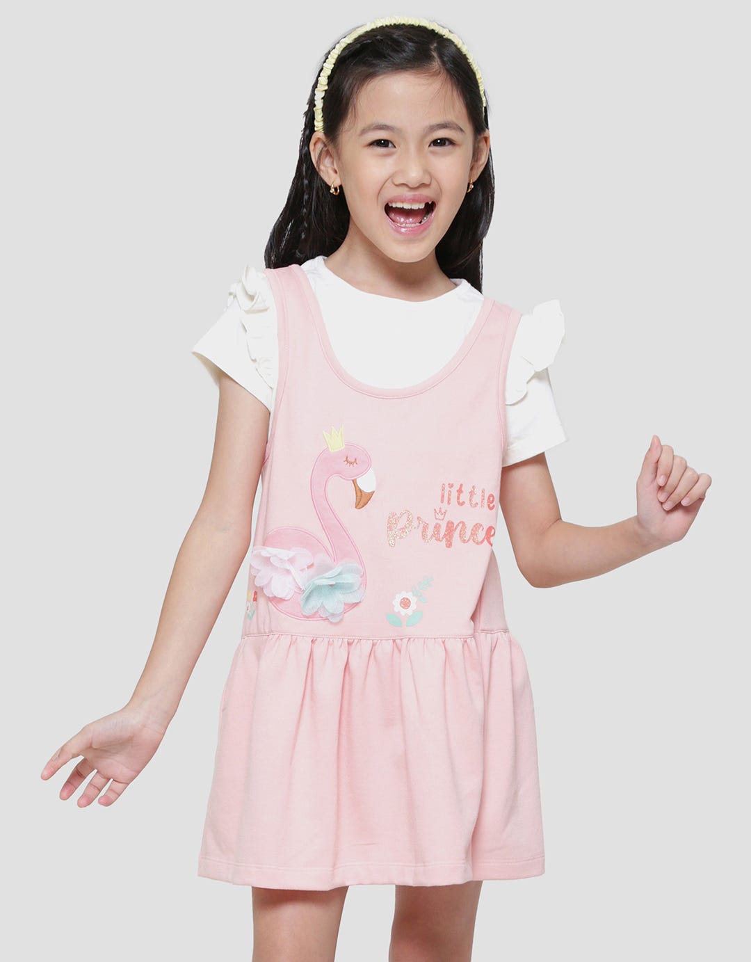 Little M Aplikasi Flamingo Midi Dress Overall Anak Perempuan