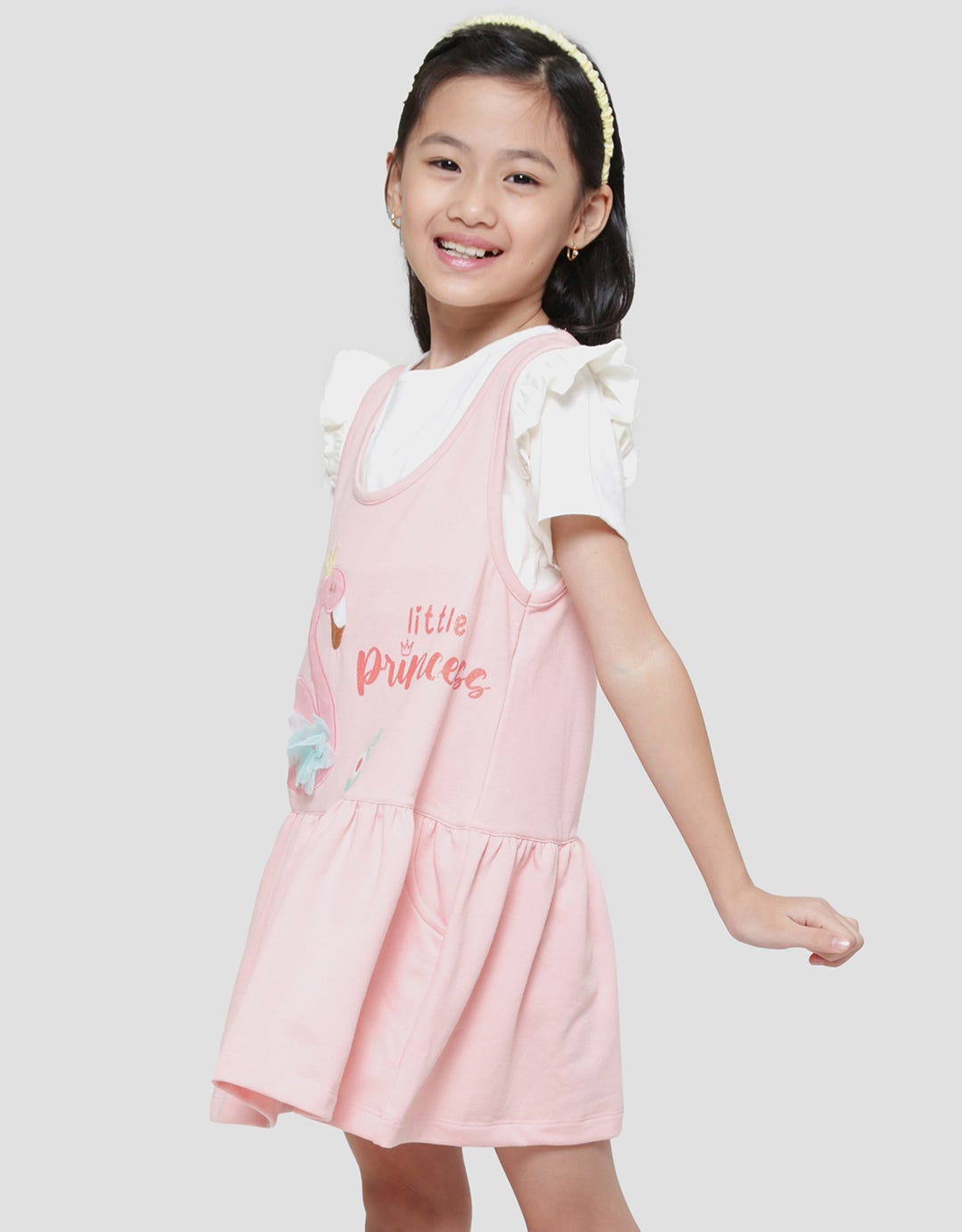 Little M Aplikasi Flamingo Midi Dress Overall Anak Perempuan