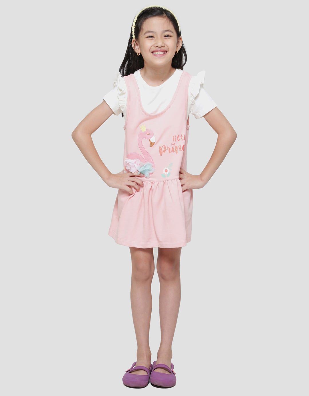 Little M Aplikasi Flamingo Midi Dress Overall Anak Perempuan