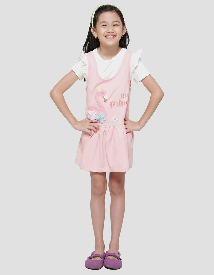 Little M Aplikasi Flamingo Midi Dress Overall Anak Perempuan