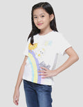 Little M Big Rainbow With 3 Animals Girls Short Sleeve T-shirt