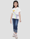 Little M Big Rainbow With 3 Animals Girls Short Sleeve T-shirt