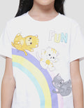 Little M Big Rainbow With 3 Animals Girls Short Sleeve T-shirt