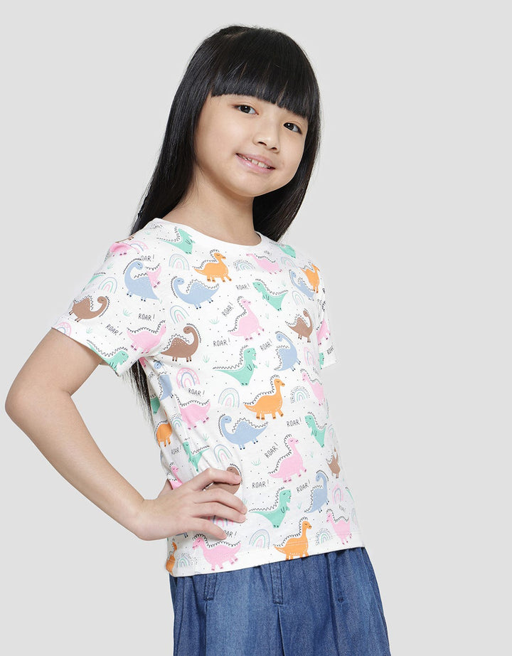 Little M Dino Print Kaos Lengan Pendek Anak Perempuan