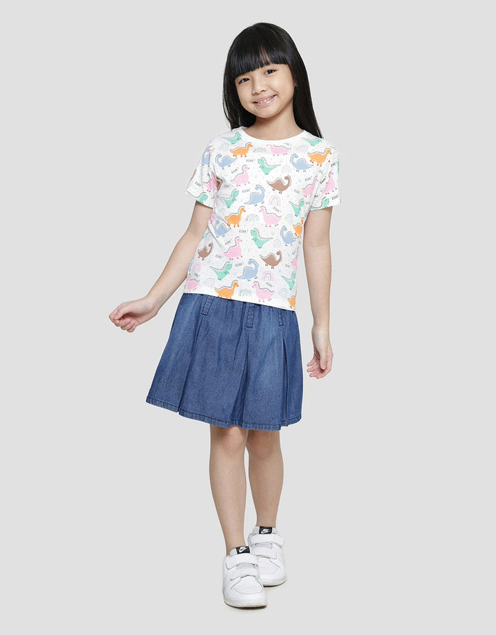 Little M Dino Print Kaos Lengan Pendek Anak Perempuan