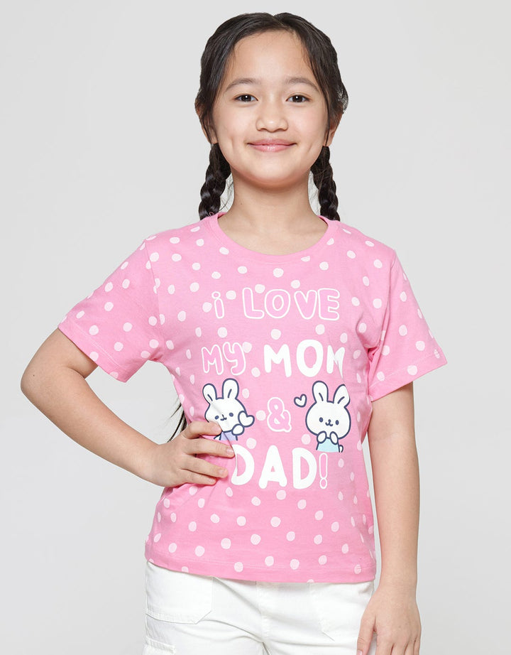 Little M Valentine I Love Mom & Dad Kaos Anak Perempuan