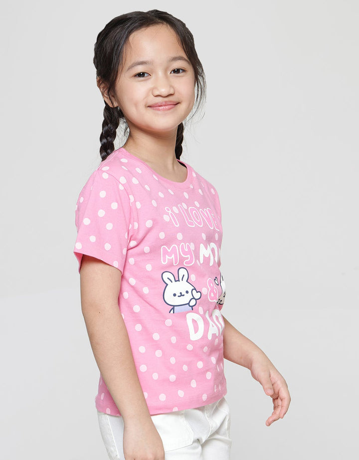 Little M Valentine I Love Mom & Dad Kaos Anak Perempuan