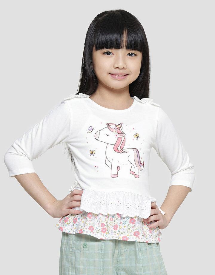 Little M Unicorn Embroidery Lace Combination Long Sleeve T-shirt for Girls